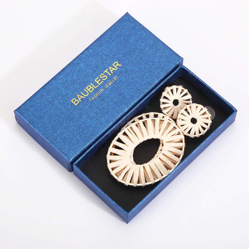 BaubleStar Kiera Raffia Tassel Fringe Rattan Hoop Drop Statement Earrings Natural Tiered Thread Handmade Round Oval Cirle Dangle Fashion Jewelry for Women - Image 5